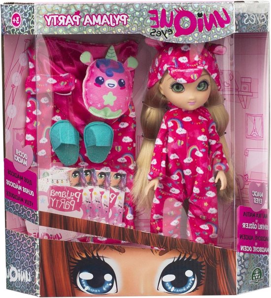 Poppen Pyjamafeest Set - Speelgoed Poppenhuis - Kinderfeest Organiseren - Magische Volgende Ogen - 30 cm - Multicolore