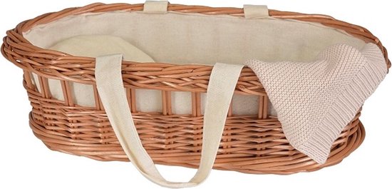 Poppendraagmand - Draagwieg - Riet - Inclusief bekleding - 40x24x12cm van Johntoy