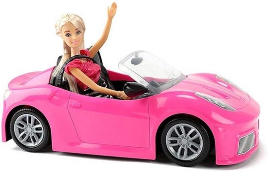 Poppenhuis Auto - Speelgoedauto Poppen - Spelen en Avontuur - Inclusief Poppenkleding - 30 cm - Roze