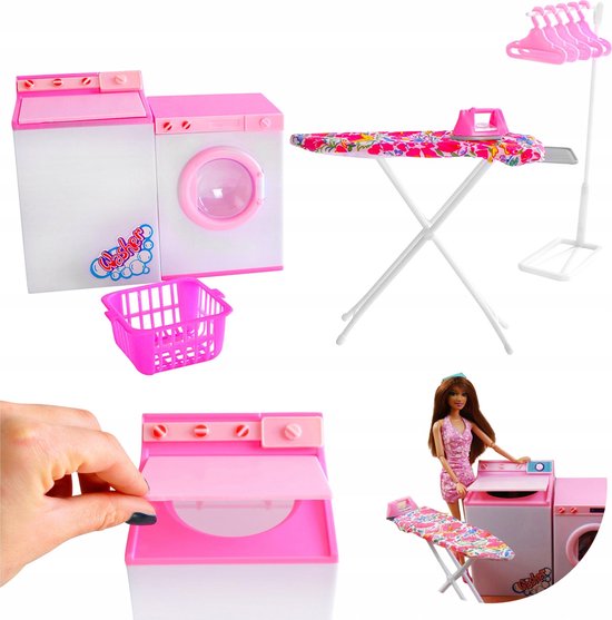 Poppenhuis Wasruimte Wasmachine - poppenhuis Meubels - Poppen Strijkijzer - Wasmachine voor Poppenmeubels - Speelgoed Wasserijen voor poppen - Kinderspeelgoed Wasmachine, Wasdroger, Wasmand, Strijkplank, Strijkijzer en Wasmand -  12-delige van Merkloos
