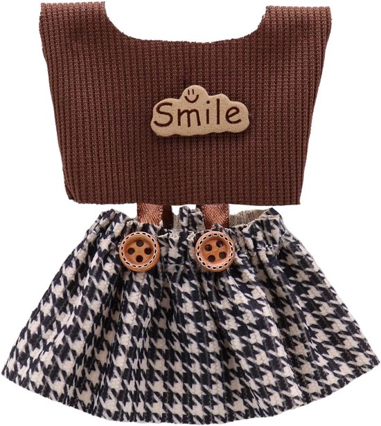 Poppenjurkenset van 17 cm - Geschikt voor OB11-poppen (pop niet inbegrepen) - Vintage geruite jurk - Handgemaakte poppenaccessoires - Geschikt om poppen mee aan te kleden en cadeau te geven - Vintage geruit van Merkloos