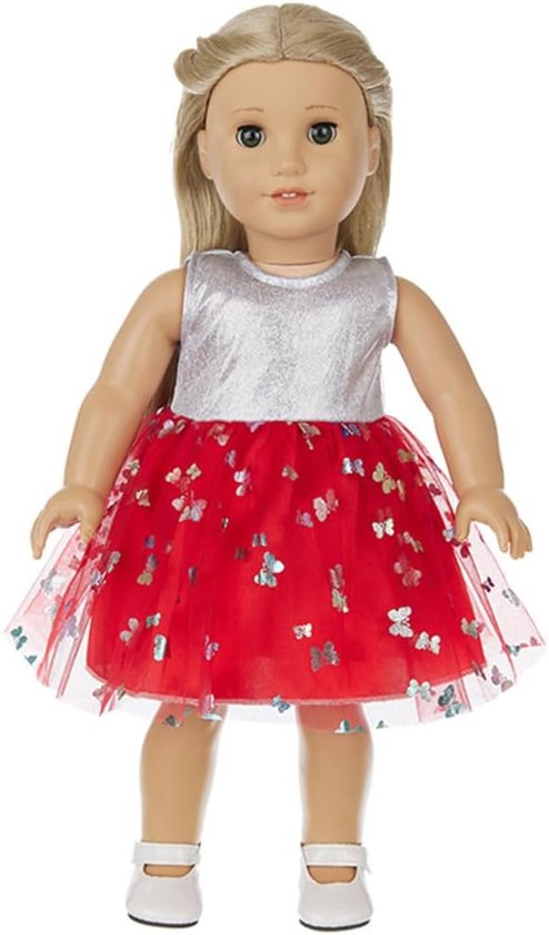 Poppenkleding Jurk - Poppenaccessoires - Poppen aankleden - Met vlinderprint - Voor 43-46 cm poppen - Rood