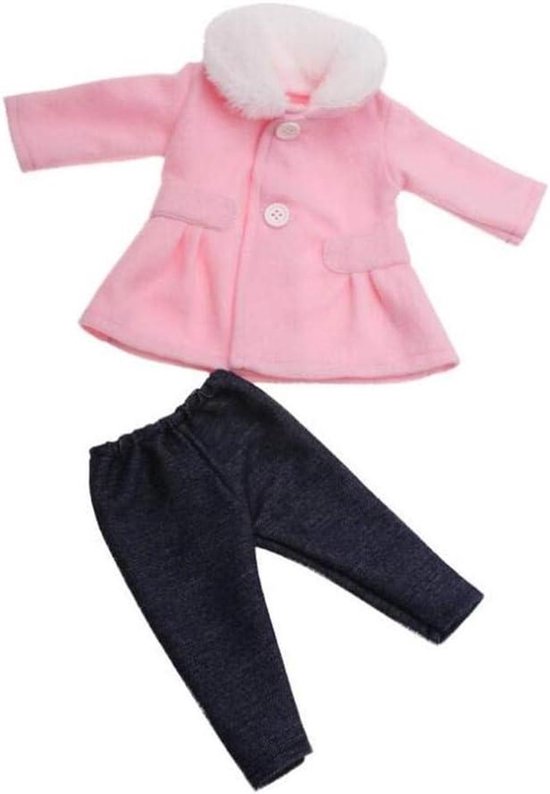 Poppenkleding Jurk - Winteroutfit Poppen - Poppen Aankleden - Met Pluche Kraag - 46 cm Poppen - Blauw