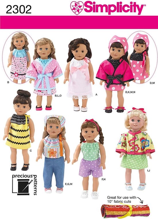 Poppenkleding Patroon - Naaipatronen Poppen - Poppen Aankleden - Voor 18 Inch Poppen - 46 x 15 x 21 cm