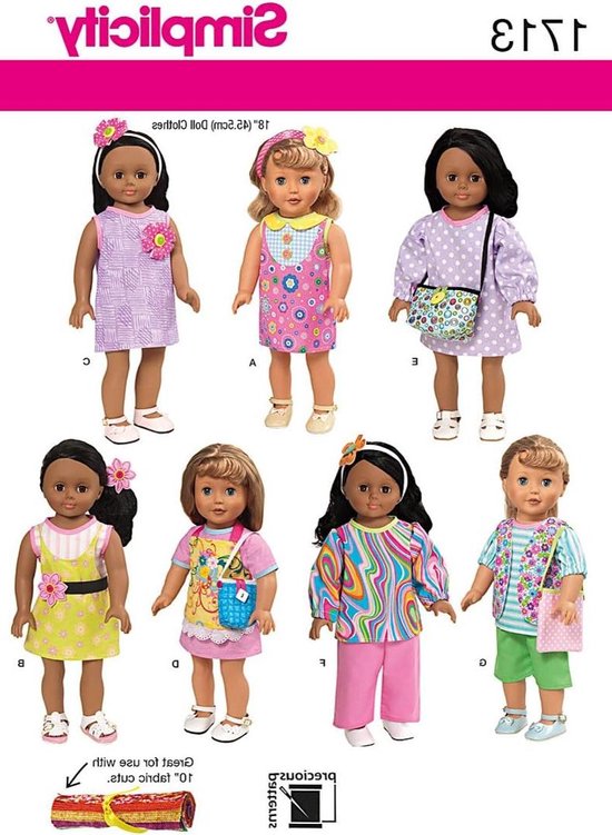 Poppenkleding Patroon - Poppenmode Sjabloon - Poppen Aankleden - 7 Verschillende Looks - 18 inch pop - Multi