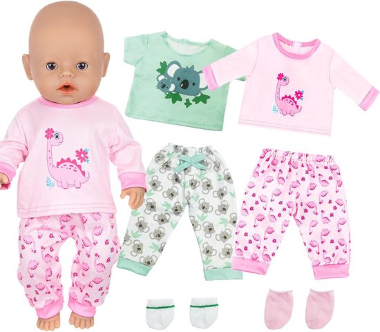 Poppenkleding Set 35-45 cm - Dinosaurus en Koala Pyjama's met Sokken - Jongen Meisje