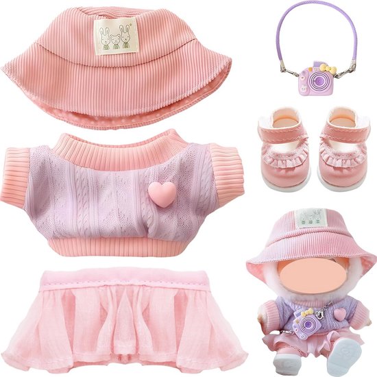 Poppenkleding Set - 5-delig Accessoirepakket met Hoed, Jurk, Schoenen en Camera voor 6,7 inch Poppen - Perfecte Verzamelaccessoires voor Jongens en Meisjes van Merkloos