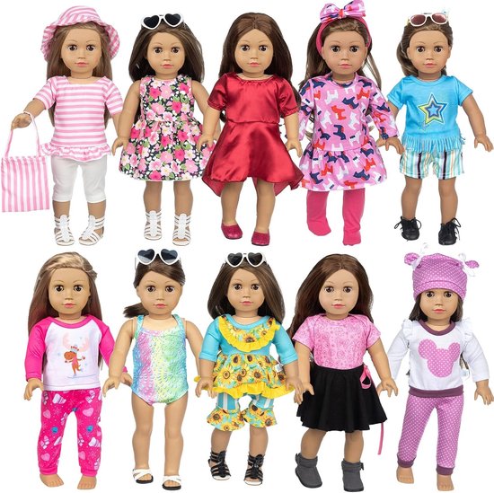 Poppenkleding Set - Accessoires voor poppen - Poppen aankleden - 23 Delige Collectie - 45 cm poppen - Meerkleurig