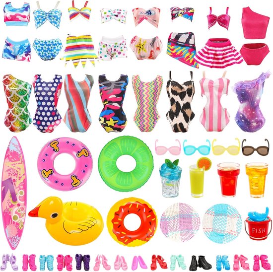 Poppenkleding Set - Accessoires voor Poppen - Zomerse Spelletjes - 31 Delige Collectie - 28-30 cm Poppen - Feestelijk Kleurenpalet