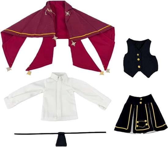 Poppenkleding Set - Actiefiguur Kleding - Poppen Aankleden - Magisch Gewaad Design - 1/4 BJD Schaal - Rood Zwart