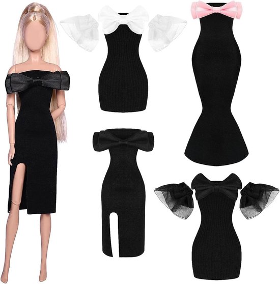 Poppenkleding Set - Jurkjes Poppen - Poppen Aankleden - Handgemaakte Details - 30 cm Poppen - Zwart