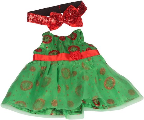 Poppenkleding Set - Kerst Jurkjes - Poppen Aankleden - Inclusief Haarband - 46 cm Poppen - Groen