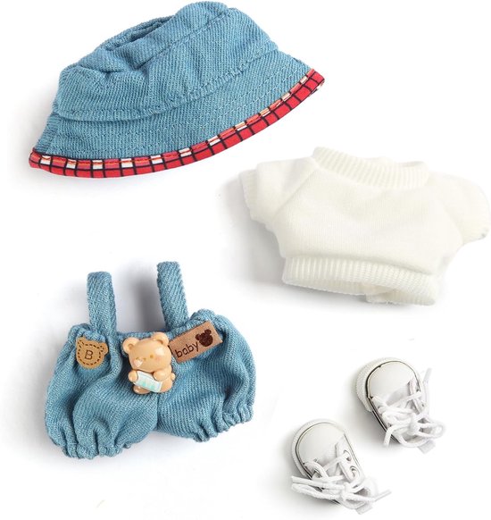 Poppenkleding Set - Mini Mode Accessoires - Poppen Aankleden - Compleet Outfit - 17cm Poppen - Lichtblauw