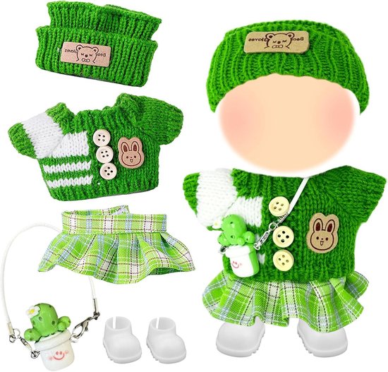 Poppenkleding Set - Mini Outfit - Poppen Aankleden - Handgemaakt Kwaliteit - 17cm Poppen - Groen