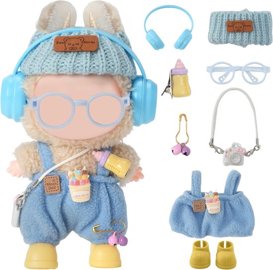 Poppenkleding Set - Outfit Accessoires - Poppen Aankleden - 8 Delige Set - 17cm Poppen - Blauw