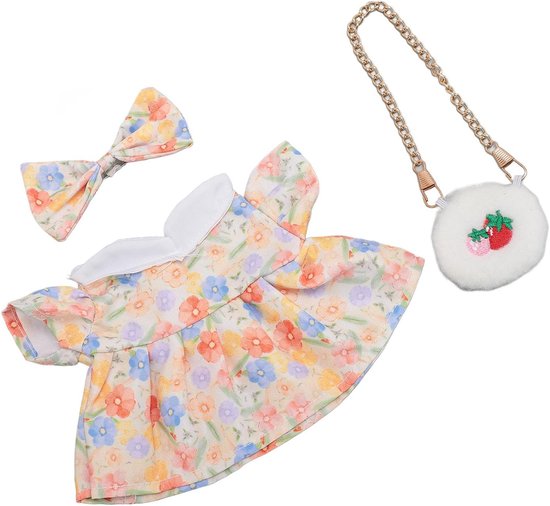 Poppenkleding Set - Pluche Poppen Outfit - Poppen Aankleden - Compleet met Tas - Voor 20 Cm Poppen - Wit Rood