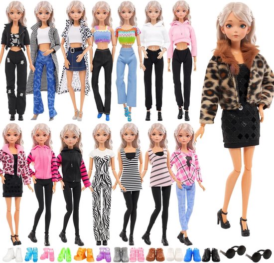 Poppenkleding Set - Poppen Outfits - Kinderen Spelen - 17 Delig - 30 cm - Meerkleurig