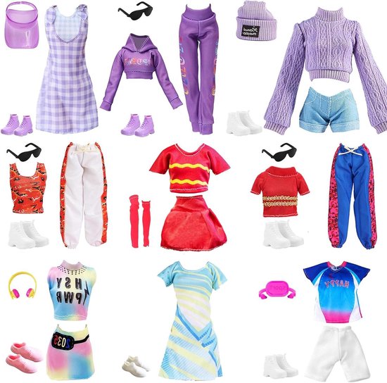 Poppenkleding Set - Poppen Outfits - Poppen Aankleden - 26 Delige Set - 11.5 Inch Poppen - Paars
