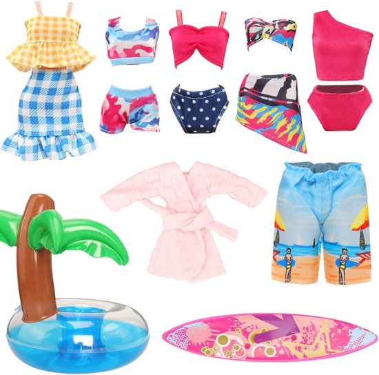 Poppenkleding Set - Poppenaccessoires - Zomerpret - 9 Delig - 18.5 x 17.6 x 4 cm van Merkloos