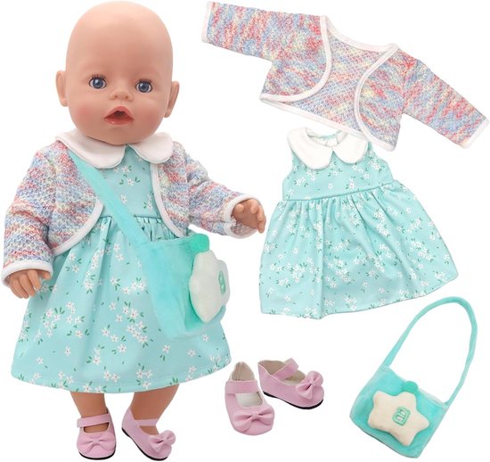 Poppenkleding Set - Poppenjurken - Poppen Aankleden - 5 Delige Set - 20 x 15 cm - Multicolor