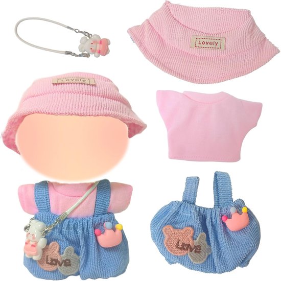 Poppenkleding Set - Poppenkleding Accessoires - Poppen Aankleden - 5 Delige Set - 17 cm Poppen - Roze Blauw