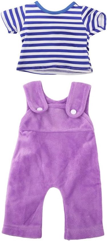 Poppenkleding Set - Poppenkleding Accessoires - Poppen Aankleden - Twee Delig Ontwerp - 46cm Poppen - Paars Gestreept