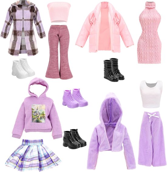 Poppenkleding Set - Poppenoutfits - Poppen Aankleden - 9 Delige Collectie - 30 cm Poppen - Meerdere Stijlen