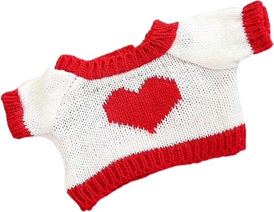 Poppenkleding Set - Vervangende Outfit - Poppen Aankleden - Zachte Polyester Stof - Geschikt voor 20-25cm Poppen - Wit Rood Hartjes