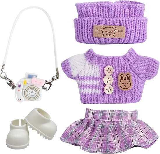 Poppenkleding Set voor 17cm Knuffelpoppen: Jurk, Trui, Accessoires en Schoenen