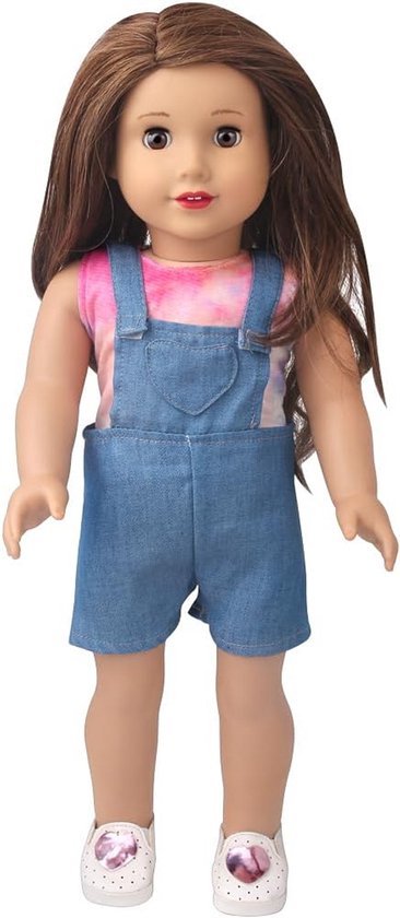 Poppenkleding Set - Zomerkleding Jurkjes - Poppen Aankleden - Stijlvolle Overalls - 18 Inch Poppen - Denim Blauw van Merkloos