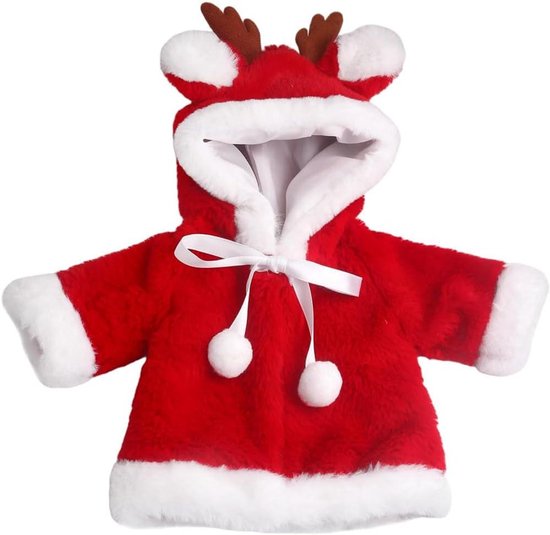 Poppenkleding winter mantel - Poppenjas kerst - Poppen aankleden - Pluche materiaal - 4572 cm - rood
