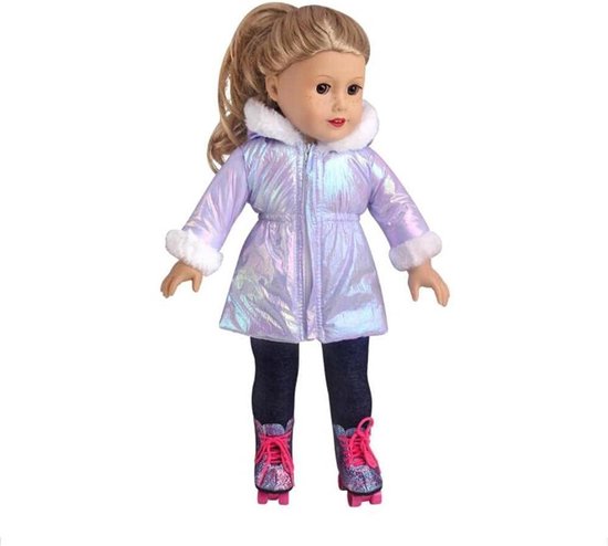 Poppenkleding Winterjas - Poppenjas Lange Jas - Poppen Aankleden - Speciaal Ontworpen - 18 inch - Paars