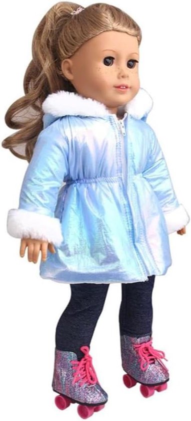 Poppenkleding Winterjas - Poppenjas Meisjespop - Aankleden Poppen - Speciaal voor 18 inch - Free size - Blauw