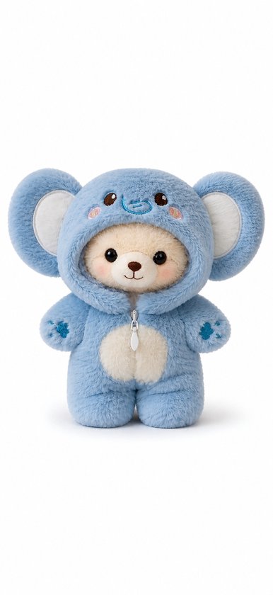 Poppenkleertjes voor 17cm pop of knuffel - Blauwe olifant onesie - Kleding voor designer modepop - Pluchen outfit met rits - Cadeauzakje van Merkloos