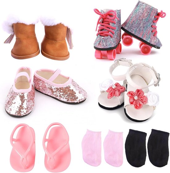 Poppenschoenen Set 45,7 cm - 5 Paar Diverse Schoenen en Sokken voor Poppen van Merkloos