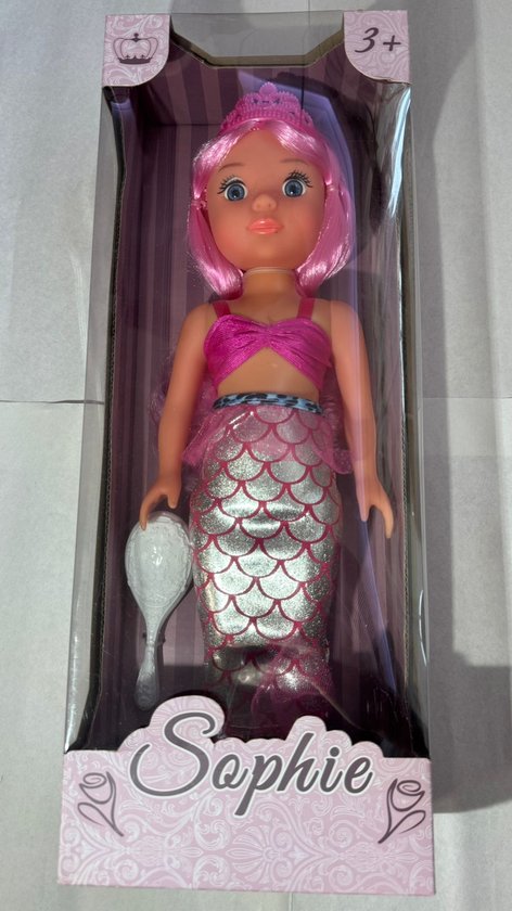 Prinsessenpop Sophie Zeemeermin – 36 cm Pop met Roze Staart, Roze Haar en Kroontje – Inclusief Kam en Schoentjes – Speelpop voor Kinderen vanaf 3 Jaar van Merkloos