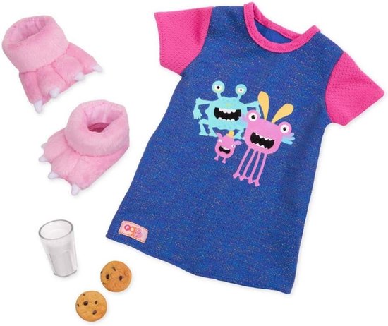 Pyjama-outfit met monstervoeten pantoffels voor 46 cm poppen - Fantasiespel en speelgoed voor kinderen vanaf 3 jaar van Merkloos
