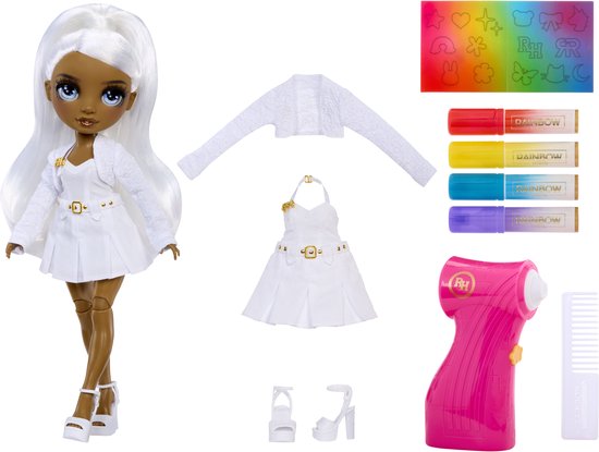 Rainbow High Air Brush & Create-modepop om zelf te ontwerpen met airbrush-marker-set, afwasbaar, regenboogmarkers, lang haar, grijze ogen, kleuren, creëren, spelen, afspoelen en herhalen. Creatief 4-12+ jaar van Rainbow High