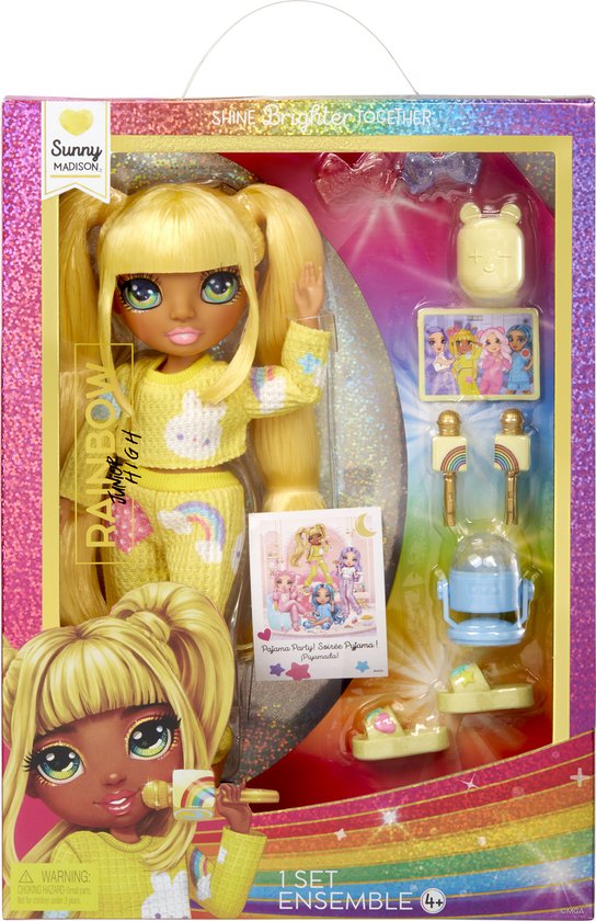 Rainbow High Junior High Pyjamaparty - 23 cm - Sunny (geel) - Modepop van Rainbow High