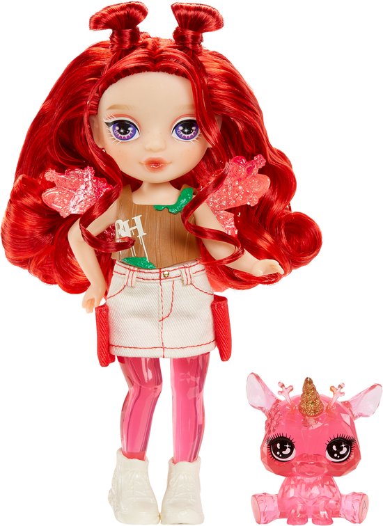 Rainbow High Littles Rainbow Fantasy-elfjes en diertje - Apple, kleine, poseerbare, rode pop van 14 cm en fantasiehertje met verwisselbare elfenvleugels. Cadeau voor kinderen van 4+ jaar van Merkloos