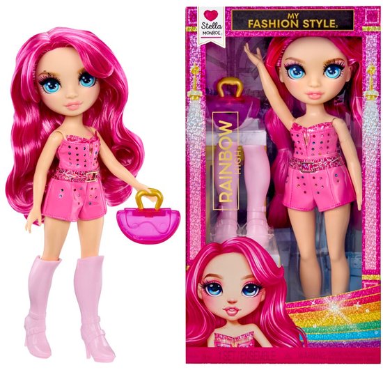 Rainbow High My Fashion Style Stella, modepop van 28 cm met fuchsiaroze statementoutfit, stijlvolle handtas, geweldig speelgoed of cadeau voor meisjes, kinderen in de leeftijd van 4-12 jaar
