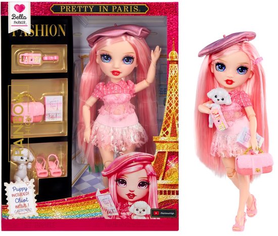 Rainbow High Pretty in Paris-modepop Bella Parker (roze) van 28 cm met statementoutfit, stijlvolle handtas, speelgoed of cadeau voor meisjes, kinderen van 4-12 jaar