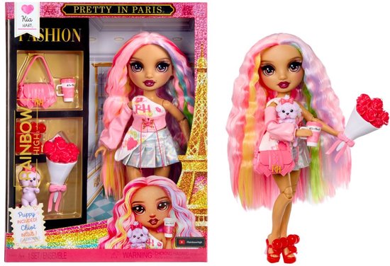 Rainbow High Pretty in Paris-modepop Kia Hart (zachtroze) van 28 cm met statementoutfit, stijlvolle handtas, speelgoed of cadeau voor meisjes, kinderen van 4-12 jaar