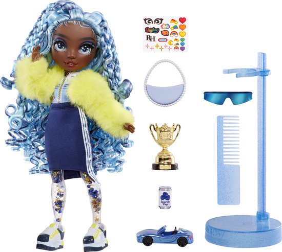 Rainbow High Sparkle and Shine Marina - blauwe modepop van 28 cm met glittervloeistof in haar benen, schud om ze te zien glinsteren, een geweldig cadeau voor kids van 4 -12 jaar
