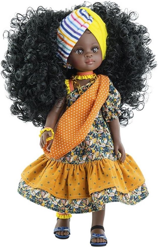 Realistische Pop met Afrikaanse Prinses Jurk en Krullend Zwart Haar van Merkloos