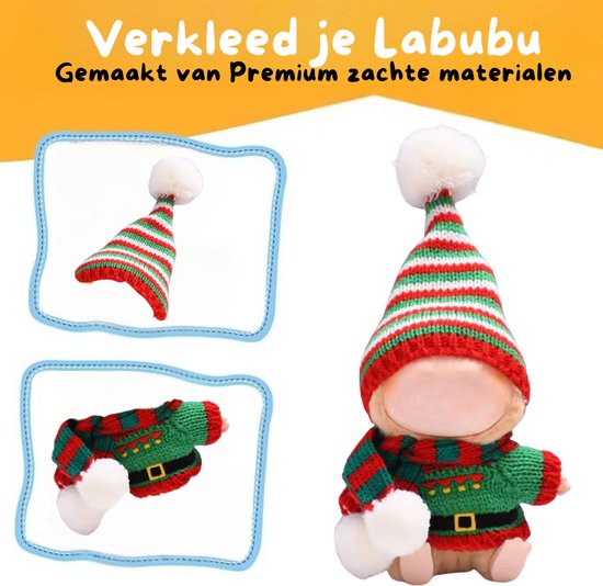 Rode en Groene Poppen Kerst Elf Kleding - Met Mutsje en Kersttrui - Cute and Festive Geschikt voor Labubu van Merkloos