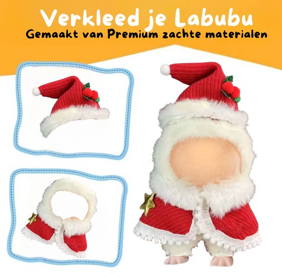 Rode Poppen Kerst Kleding - Met Kerstmuts en Gouden Ster - Cute and Festive Geschikt Voor Labubu van Merkloos