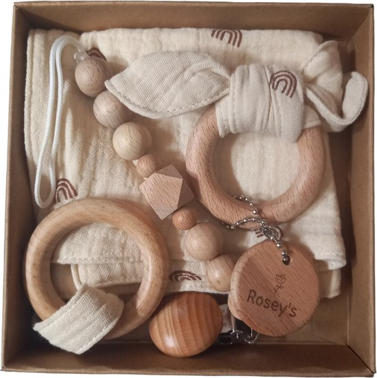Rosey´s - Giftset rainbow - bijtring - speenkoord - knuffeldoekje - kraamcadeau - babyshower baby speelgoed 0 jaar - babyshower - Geschenkset Baby - Kraamcadeau Meisje - Kraamcadeau Jongen - Geboorte Cadeau - Baby Geschenkset - Kraampakket van Rosey´s