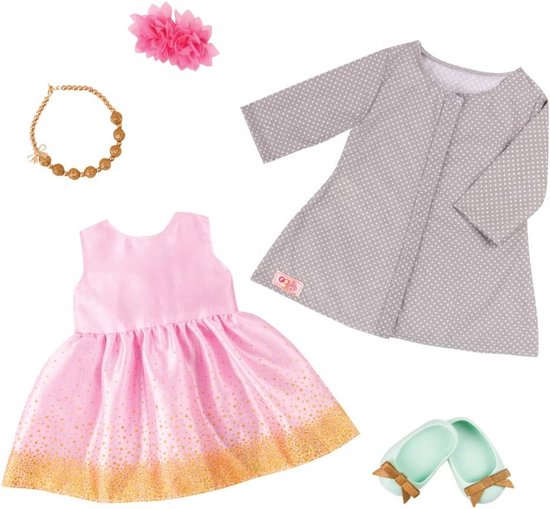 Roze Jurk met Lange Jas - Deluxe Outfit voor Poppen van Merkloos
