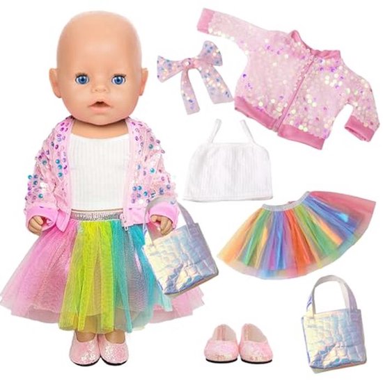 Roze pailletten poppenkleding set voor 30-45 cm van Merkloos